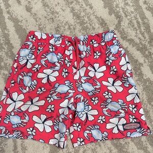 Vineyard Vines Coral Shorts with Crab and Flower Design